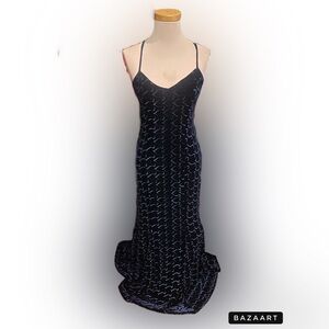 Vintage Deep Blue Velvet Body Con Dress